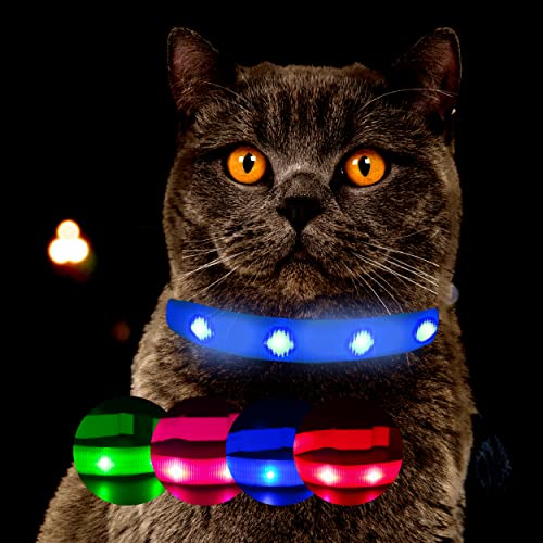 Leuchthalsband für Katzen [Das Original] Leuchtendes LED Katzenhalsband zum spazieren gehen auch im Dunkeln - sehr Lange Akkulaufzeit – Sicher Dank starker Leuchtkraft - Katzenhalsband (S, Blau) von Petsation