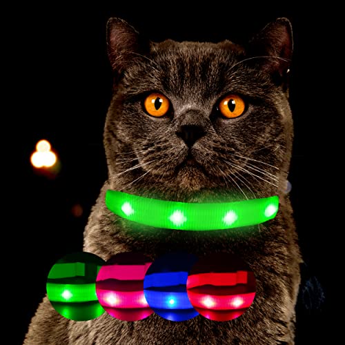 Leuchthalsband für Katzen [Das Original] Leuchtendes LED Katzenhalsband zum spazieren gehen auch im Dunkeln - sehr Lange Akkulaufzeit – Sicher Dank starker Leuchtkraft - Katzenhalsband (S, Grün) von Petsation
