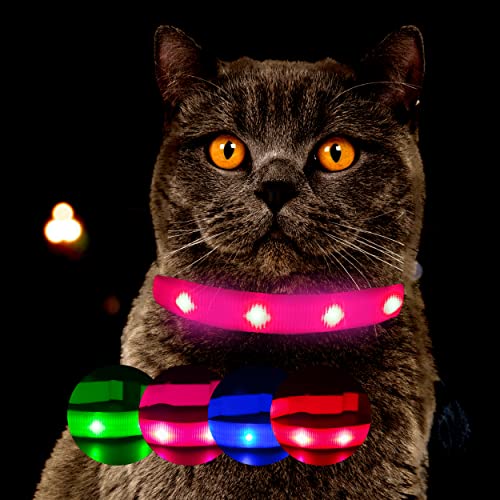 Leuchthalsband für Katzen [Das Original] Leuchtendes LED Katzenhalsband zum spazieren gehen auch im Dunkeln - sehr Lange Akkulaufzeit – Sicher Dank starker Leuchtkraft - Katzenhalsband (S, Pink) von Petsation