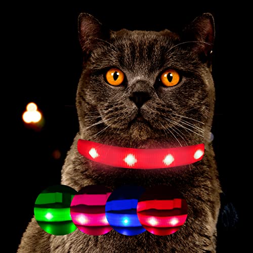 Leuchthalsband für Katzen [Das Original] Leuchtendes LED Katzenhalsband zum spazieren gehen auch im Dunkeln - sehr Lange Akkulaufzeit – Sicher Dank starker Leuchtkraft - Katzenhalsband (S, Rot) von Petsation