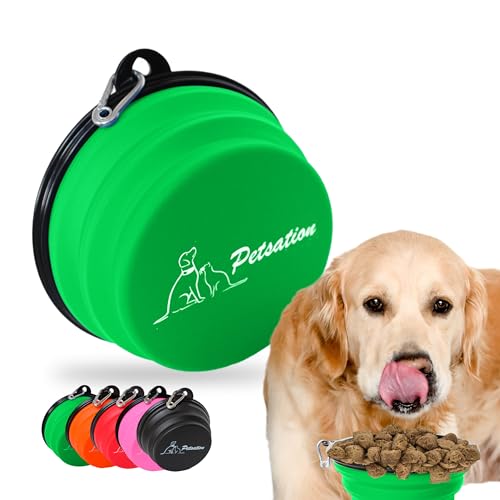 PETSATION – Faltbarer Hundenapf für unterwegs [Das Original] Reisenapf, Fressnapf & Wassernapf für Hunde - 350 ml Trinknapf, ideal für Reisen, Spaziergänge – Leicht, kompakt (Grün, 350 ml) von Petsation