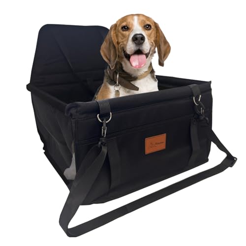 PETSATION Hundeautositz – Wasserdichter & Atmungsaktiver Autositz für Hunde – Robuste Oxford-Tragetasche mit Sicherheitsgurt – Waschbare Haustiermatte für Auto, SUV & Reisen (Schwarz, Standard) von Petsation