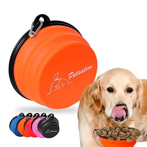 PETSATION– Hundenapf faltbar für unterwegs [Das Original] Futternapf Hund ideal für den Alltag–1000 ml+350 ml Wassernapf – Trinknapf für den Hund - Reisenapf, Fressnapf, Napf (1000ml + 350 ml, Orange) von Petsation