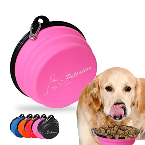 PETSATION Faltbarer Hundenapf für unterwegs [Das Original] Reisenapf, Fressnapf & Wassernapf für Hunde - 2X 1000 ml Trinknapf, ideal für Reisen, Spaziergänge & Alltag Leicht (2 x 1000 ml, Pink) von Petsation