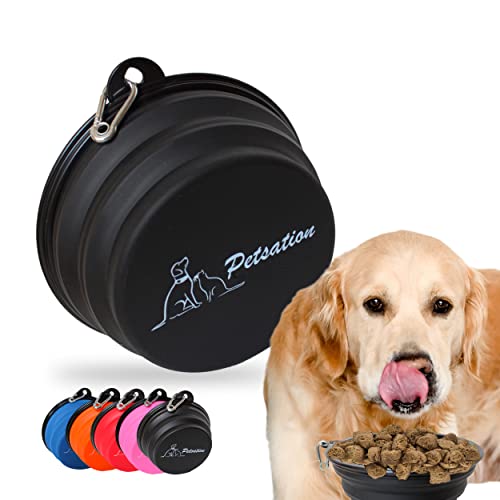 PETSATION – Hundenapf faltbar für unterwegs [Das Original] Futternapf Hund ideal für den Alltag – 2l Wassernapf – Trinknapf für den Hund - Reisenapf, Fressnapf, Napf (Schwarz, 2000 ml) von Petsation