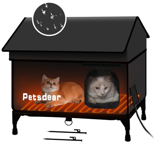 Beheiztes Katzenhaus für den Außenbereich - groß, wetterfest & isoliert für mehrere Katzen (schwarz) von Petsdear