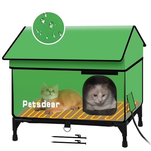 Petsdear Katzenhaus mit Heizung für Outdoor Katzen Groß Outdoor Katzenhaus Wetterfest Winterhaus für Wildkatzen mit Extrem Isolierung von Petsdear