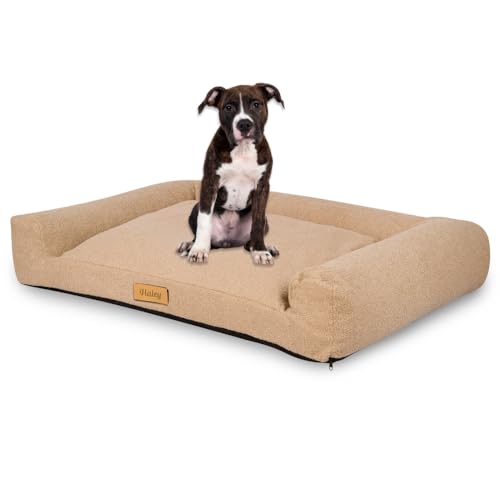 Petsen Personalisierte Hundebett - Grosse Große Mittelgroße Hunde - Hundekissen waschbar – Hundekörbchen - Hundematte mit Gravieren Namen (Boucle Beige, L 80 x B 53 x H 17 cm) von Petsen