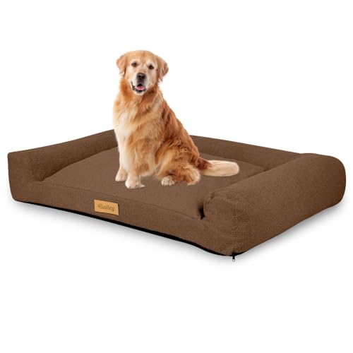 Petsen Personalisierte Hundebett - Grosse Große Mittelgroße Hunde - Hundekissen – Hundekörbchen - Hundematte mit Gravieren Namen (Boucle Braun, L 100 x B 65 x H 18 cm) von Petsen