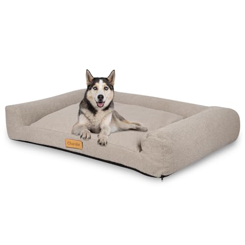 Petsen Personalisierte Hundebett - Grosse Große Mittelgroße Hunde - Hundekissen waschbar – Hundekörbchen - Hundematte mit Gravieren Namen (Boucle Grau, L 118 x B 78 x H 17 cm) von Petsen