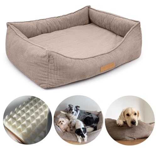 Petsen Hundebett Orthopädisches waschbar – Hundesofa große Hunde – Hundecouch mit Bezug abnehmbar – Hundematte mit Gravieren Namen (Beige, L 110 cm x B 90 cm x H 27 cm) von Petsen