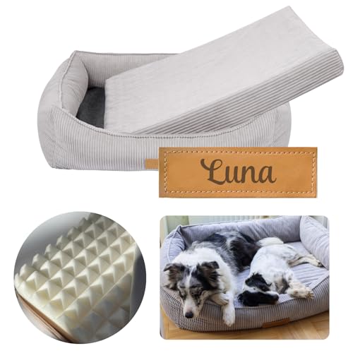 Petsen Hundebett Orthopädisches waschbar – Hundesofa große Hunde – Hundecouch mit Bezug abnehmbar – Hundematte mit Gravieren Namen (Grau, L 110 cm x B 90 cm x H 27 cm) von Petsen