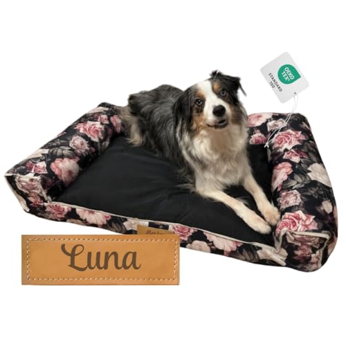Petsen Personalisierte Hundebett - Grosse Große Mittelgroße Hunde - Hundekissen groß – Hundekörbchen - Hundematte mit Gravieren Namen (Rosen, L 118 x B 78 x H 17 cm) von Petsen