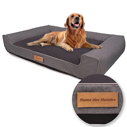 Petsen Personalisierte Hundebett XXL - Große Mittelgroße Hunde - Hundekissen groß – Hundekörbchen - Hundematte mit Gravieren Namen (Grau, L 118 x B 78 x H 17 cm) von Petsen