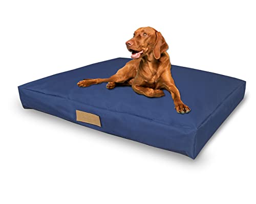 Petsen Personalisierte Hundebett XL für Mittelgroße Hunde | Hundematratze 90x66cm | Hundekissen resistent gegen Kratzer, Abrieb und Dehnung | Hundematte mit Gravieren Namen | Farbe: Marineblau von Petsen