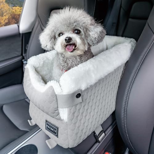 Petsfit Hunde Autositz für Kleine Hunde, Hundesitz Auto Mittelkonsole mit verbesserten Sicherheitsgurten, waschbarem, dickem Kissen für kleine Hunde bis zu 5KG von Petsfit