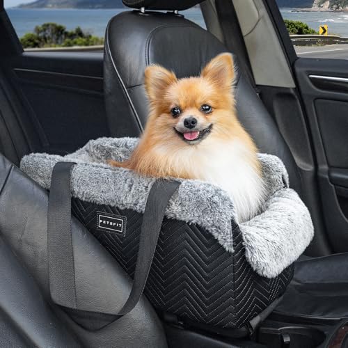 PETSFIT Hundesitz Mittelkonsole Auto, tragbarer Autositz Hund Mittelkonsole mit sicheren Schutzhaken, luxuriöser Hunde Autositz mit verbesserten Sicherheitsgurten für Kleine Hunde bis zu 5KG,Schwarz PETSFIT Hundesitz Mittelkonsole Auto, tragbarer Autositz Hund Mittelkonsole mit sicheren Schutzhaken, luxuriöser Hunde Autositz mit verbesserten Sicherheitsgurten für Kleine Hunde bis zu 5KG,Schwarz von Petsfit