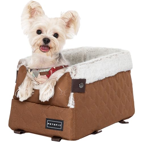 PETSFIT Hundesitz Mittelkonsole Auto, Hunde Autositz für Kleine Hunde bis zu 5KG mit verbesserten Sicherheitsgurten, waschbarem, dickem Kissen, Hellbraun PETSFIT Hundesitz Mittelkonsole Auto, Hunde Autositz für Kleine Hunde bis zu 5KG mit verbesserten Sicherheitsgurten, waschbarem, dickem Kissen, Hellbraun von Petsfit
