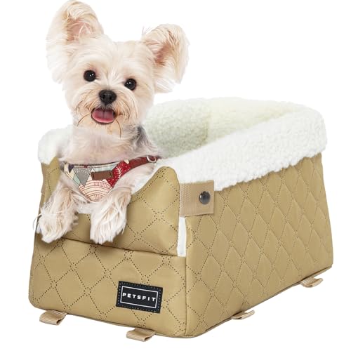 PETSFIT Hundesitz Mittelkonsole Auto, Hunde Autositz für kleine Hunde mit verbesserten Sicherheitsgurten, waschbarem, dickem Kissen, Khaki PETSFIT Hundesitz Mittelkonsole Auto, Hunde Autositz für kleine Hunde mit verbesserten Sicherheitsgurten, waschbarem, dickem Kissen, Khaki von Petsfit