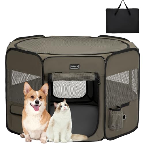 PETSFIT Hundegehege für den Innenbereich, auslaufsichere Unterseite, faltbar, zusammenklappbar, kaufestes Design, Hunde-Laufstall im Innenbereich, 91 × 84 × 53 cm, Teegrau PETSFIT Hundegehege für den Innenbereich, auslaufsichere Unterseite, faltbar, zusammenklappbar, kaufestes Design, Hunde-Laufstall im Innenbereich, 91 × 84 × 53 cm, Teegrau von Petsfit