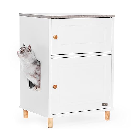 Petsfit Katzenschrank, Katzentoilette, versteckte Katzenklo Schrank aus Holz mit Aufbewahrungsschrank und Eingang, Moderne Katzenhaus für Katzen Hunde,Weiß von Petsfit