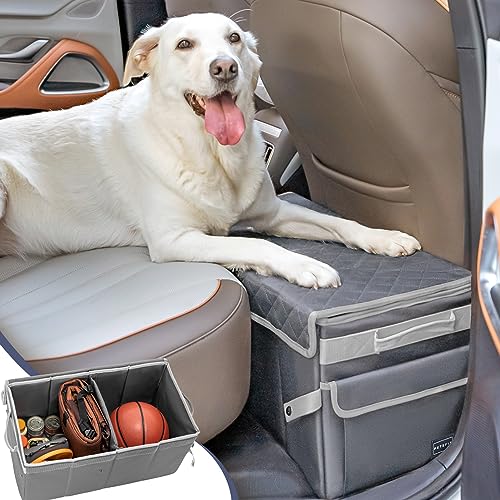 PETSFIT Hunde-Rücksitz-Verlängerung, Hunde-Autositz-Verlängerung für Vorder- und Rücksitz, zusammenklappbarer Auto-Organizer für Hunde bis zu 40 kg (Grau) von Petsfit