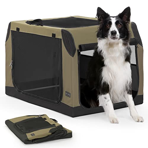 Petsfit Hundebox faltbar Transportbox Hund Auto Hundetransportbox tragbare Katzenbox für Kofferraum mit sicherem Stahlrohrrahmen für große mittlere kleine Hunde,Oxford-Gewebe,Armeegrün,L von Petsfit