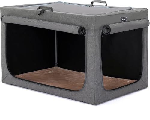 Petsfit Hundebox faltbar für große Hunde, Hundebox für Zuhause Zimmerkennel Hund Verstellbares Design Transportbox Hund, Reißfeste Netzfenster & verdickte plüsche Betteinlage,(L, Grau) von Petsfit