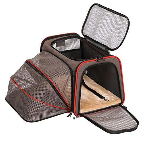 Petsfit Katzentragetasche, erweiterbar, von Fluggesellschaften zugelassen, weiche, tragbare Hundetragetasche mit Abnehmbarer Matte für kleine Hunde und Katzen, Dunkelgrau, M: 43 x 28 x 28 cm von Petsfit