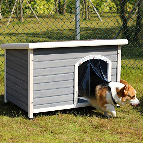 Petsfit Hundehütte Outdoor Winterfest, Hundehaus Outdoor Abnehmbarer & erhöhter Boden Hundehütte Holz, Grau/M von Petsfit