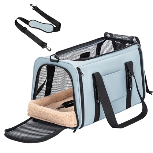 Petsfit Katzen-Auto-Tragetasche, Katzen-Reisetasche mit verbesserter patentierter Autoschnalle, tragbare Hundetransport-Tragetasche, Kätzchen-Reisetasche mit Schultergurt und abnehmbarer Matte, Grün von Petsfit