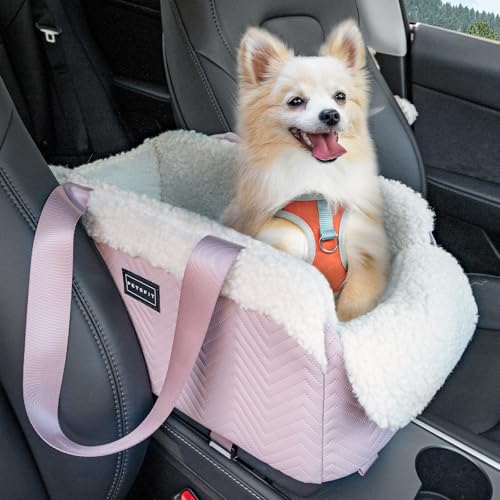 PETSFIT Hundesitz Mittelkonsole Auto, tragbarer Autositz Hund Mittelkonsole mit sicheren Schutzhaken, luxuriöser Hunde Autositz mit verbesserten Sicherheitsgurten für Kleine Hunde, Rosa von Petsfit