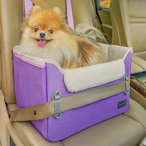 Petsfit Hundeautositz Hundesitz kleine Hunde, Autositz Hundesitz Auto Rückbank Beifahrersitz sicherer Stabiler mit Sicherheitsgurt-Halteclip und Plüschkissen für kleine Hunde bis zu 6kg, Lila von Petsfit