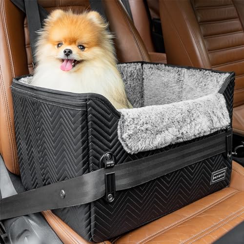 Petsfit Hundeautositz Hundesitz kleine Hunde, Autositz Hundesitz Auto Rückbank Beifahrersitz sicherer Stabiler mit Sicherheitsgurt-Halteclip und Plüschkissen für kleine Hunde bis zu 6kg,Schwarz von Petsfit