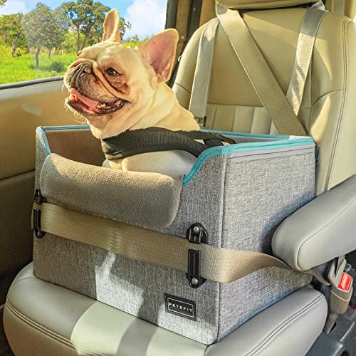 Petsfit Hunde Autositz für kleine Hunde bis zu 6kg, Hundesitz Auto Rückbank, Extra sicherer Stabiler Hundeautositz Hundesitz mit Sicherheitsgurt-Halteclip und Plüschkissen, Grau von Petsfit