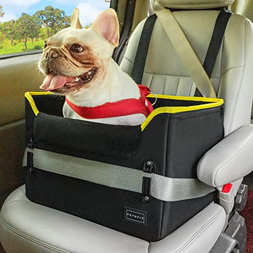 Petsfit Hunde Autositz für kleine Hunde bis zu 6kg, Hundesitz Auto Rückbank, Extra sicherer Stabiler Hundeautositz Hundesitz mit Sicherheitsgurt-Halteclip und Plüschkissen, Schwarz von Petsfit