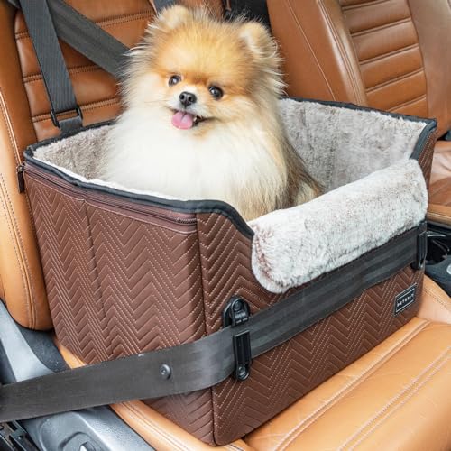 Petsfit Hunde Autositz für kleine Hunde bis zu 6kg, Hundeautositz Hundesitz Auto Rückbank Beifahrersitz sicherer Stabiler mit Sicherheitsgurt-Halteclip und Plüschkissen, Leder von Petsfit