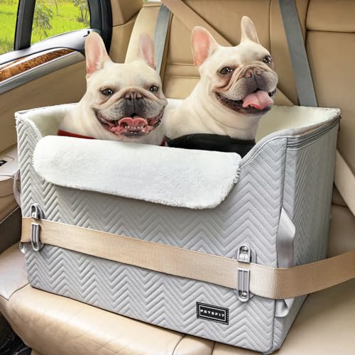 Petsfit Hunde Autositz für kleine mittlere Hunde, Hundesitz Auto Rückbank sicherer Stabiler Hundeautositz mit Sicherheitsgurt-Halteclip und Plüschkissen für kleine Hunde bis zu 12kg,Grau & Weiß Petsfit Hunde Autositz für kleine mittlere Hunde, Hundesitz Auto Rückbank sicherer Stabiler Hundeautositz mit Sicherheitsgurt-Halteclip und Plüschkissen für kleine Hunde bis zu 12kg,Grau & Weiß von Petsfit