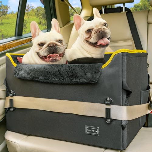 Petsfit Hunde Autositz für kleine mittlere Hunde, Hundesitz Auto Rückbank sicherer Stabiler Hundeautositz mit Sicherheitsgurt-Halteclip und Plüschkissen für kleine Hunde bis zu 11kg, Schwarz von Petsfit