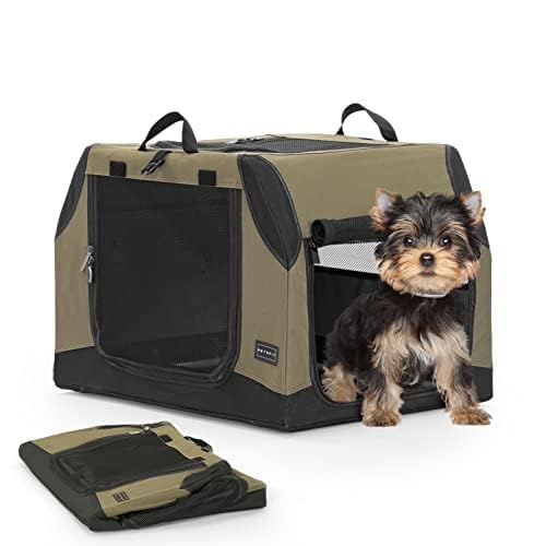 PETSFIT Hundebox Auto & für Zuhause, Hundebox faltbar Kofferraum/Rückbank, Verstellbarer Bezug & verstärktes Netz, Hundetransportbox Auto mit Abschließbarer Reißverschluss, Armeegrün,S von Petsfit