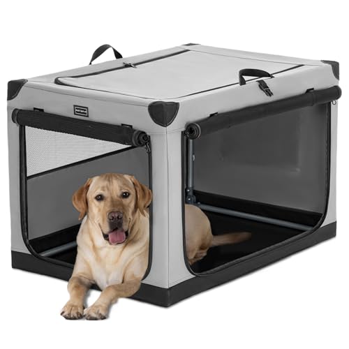 Petsfit Hundebox faltbar, Hundebox für zuhause Verstellbarer Stoffbezug mit Spiraleisenrohr, Hundebox Stoff Große Hunde mit 3 Tür-Design, Einfach zu Transportieren, Leicht zu Verstauen, L, Grau Petsfit Hundebox faltbar, Hundebox für zuhause Verstellbarer Stoffbezug mit Spiraleisenrohr, Hundebox Stoff Große Hunde mit 3 Tür-Design, Einfach zu Transportieren, Leicht zu Verstauen, L, Grau von Petsfit