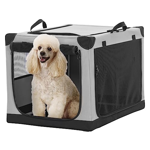 Petsfit Hundebox mittlere Hunde, Hundebox faltbar integriertem mit Aluminium Rahmen, Einstellbare Stoffbezug durch Spiralschlauch, Verstärkung Nähen Hundetransportbox,M,Grau von Petsfit