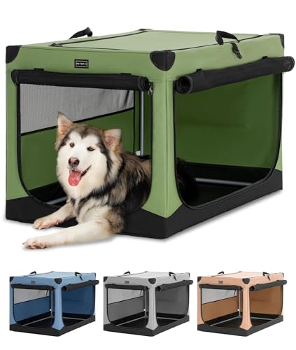 Petsfit Hundebox große Hunde, Hundebox faltbar mit integriertem Aluminium Rahmen, Einstellbare Stoffbezug durch Spiralschlauch, Verstärkung Nähen Hundetransportbox,XL,Grün von Petsfit