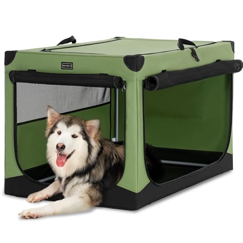 Petsfit Hundebox große Hunde, Hundebox faltbar mit integriertem Aluminium Rahmen, Einstellbare Stoffbezug durch Spiralschlauch, Verstärkung Nähen Hundetransportbox,XL,Grün von Petsfit