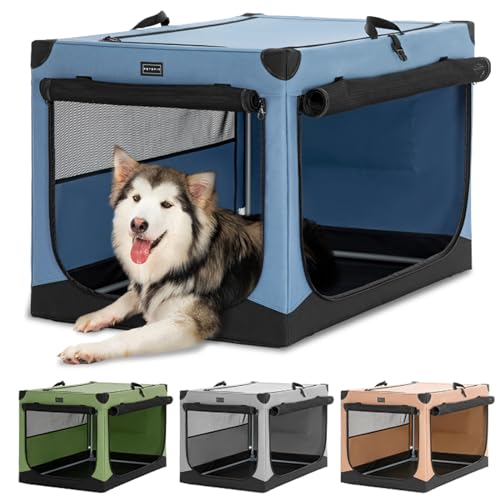 Petsfit Hundebox große Hunde, Hundebox faltbar mit integriertem Aluminium Rahmen, Einstellbare Stoffbezug durch Spiralschlauch, Verstärkung Nähen Hundetransportbox,XL,Blau von Petsfit