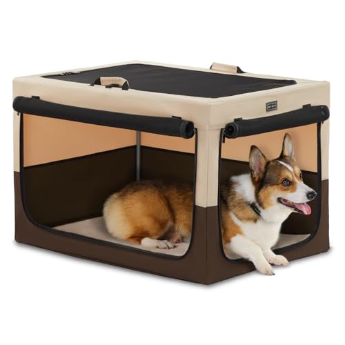 Petsfit Faltbare Hundebox für mittlere Hunde Hundetransportbox tragbares Transportbox Katzenbox Auto Stoff für große mittlere kleine Hunde mit Plüsch-Kissen (M,Kaffee) Petsfit Faltbare Hundebox für mittlere Hunde Hundetransportbox tragbares Transportbox Katzenbox Auto Stoff für große mittlere kleine Hunde mit Plüsch-Kissen (M,Kaffee) von Petsfit