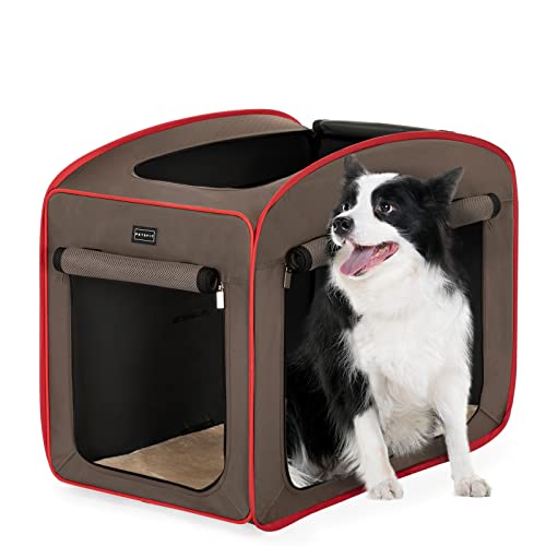 Petsfit Faltbare Hundebox Hundetransportbox tragbare Hundekäfig Reise Hundebett Pop-up Design für mittlere große Hunde mit Plüschkissen und Aufbewahrungstasche,L von Petsfit