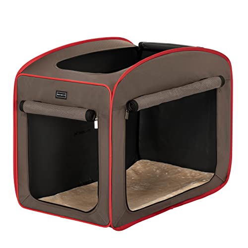 Petsfit Faltbare Hundebox Hundetransportbox tragbare Hundekäfig Reise Hundebett Pop-up Design für mittlere große Hunde mit Plüschkissen und Aufbewahrungstasche,L von Petsfit
