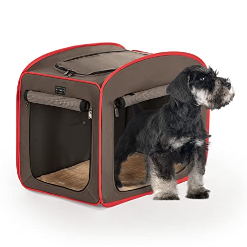 Petsfit Faltbare Hundebox Hundetransportbox tragbare Hundekäfig Reise Hundebett Pop-up Design für kleine Hunde mit Plüschkissen und Aufbewahrungstasche,M von Petsfit
