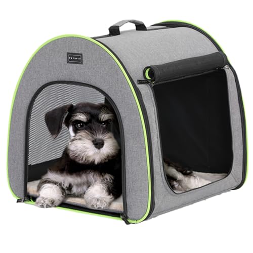 Petsfit Hundebox faltbar für kleine Hunde Katzen Kaninchen, Hundebox für Zuhause Transportbox Hund Hundeschlafbox haltbar gemütlich mit Anti-offener Reißverschluss und Plüschkissen,S, Hellgrau von Petsfit